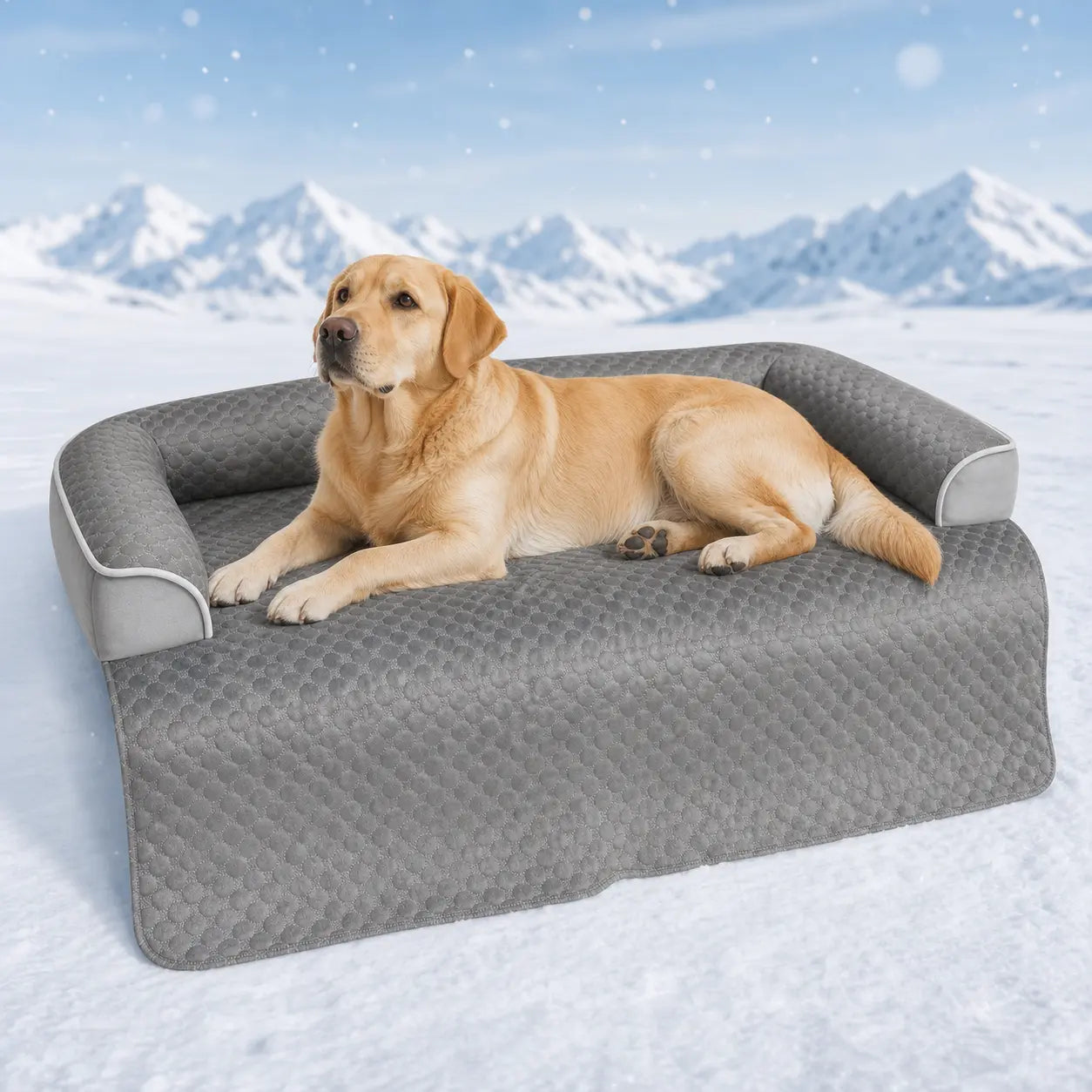 Blunique Cooling Dog Couch Bed with Bolster Sides - Q-Max >0.35, Waterproof Fabric, Non-Slip Base, Easy Cleaning, Cooling Surface, Supportive Rest, Puppy Bed for Home & Camping Use