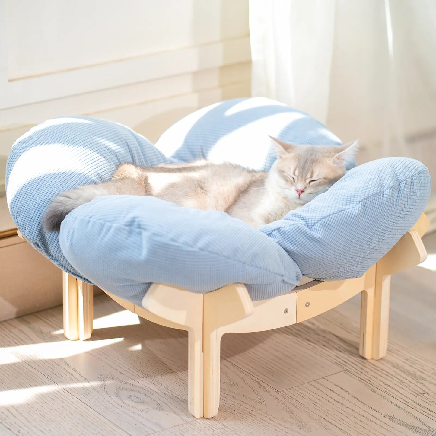 Elevated Flower Cat Bed,Wooden with Cushion, Fluffy Pet Couch Sofa for Indoor Cats and Dogs,Raised Kitty Lounge Chair,Suitable for Puppy, Cat Furniture(Large)