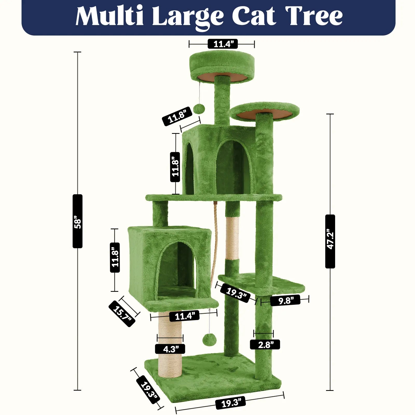 [Backtoschool] Wecharmer Cat Tree / Tower for Indoor with Green Leaves, Cat Condo Cozy Plush House, Pet House with Cat Scratching Posts