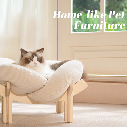 Elevated Flower Cat Bed,Wooden with Cushion, Fluffy Pet Couch Sofa for Indoor Cats and Dogs,Raised Kitty Lounge Chair,Suitable for Puppy, Cat Furniture(Large)