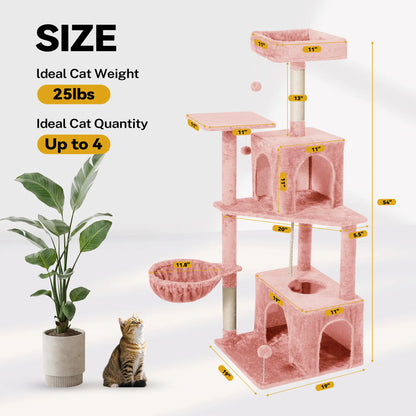[Backtoschool] Wecharmer Cat Tree / Tower for Indoor with Green Leaves, Cat Condo Cozy Plush House, Pet House with Cat Scratching Posts