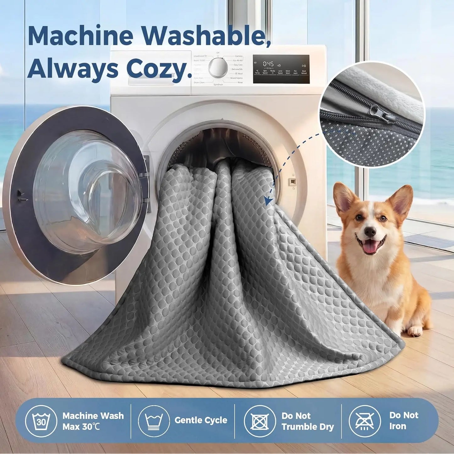 Blunique Cooling Dog Couch Bed with Bolster Sides - Q-Max >0.35, Waterproof Fabric, Non-Slip Base, Easy Cleaning, Cooling Surface, Supportive Rest, Puppy Bed for Home & Camping Use