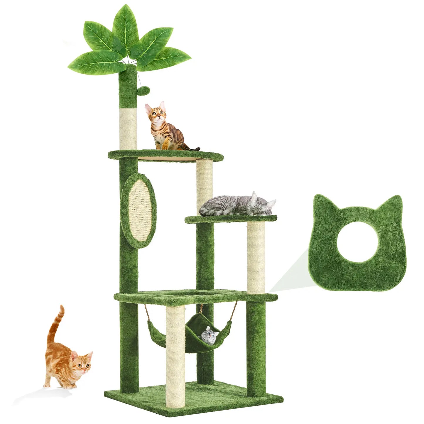 [Backtoschool] Wecharmer Cat Tree / Tower for Indoor with Green Leaves, Cat Condo Cozy Plush House, Pet House with Cat Scratching Posts