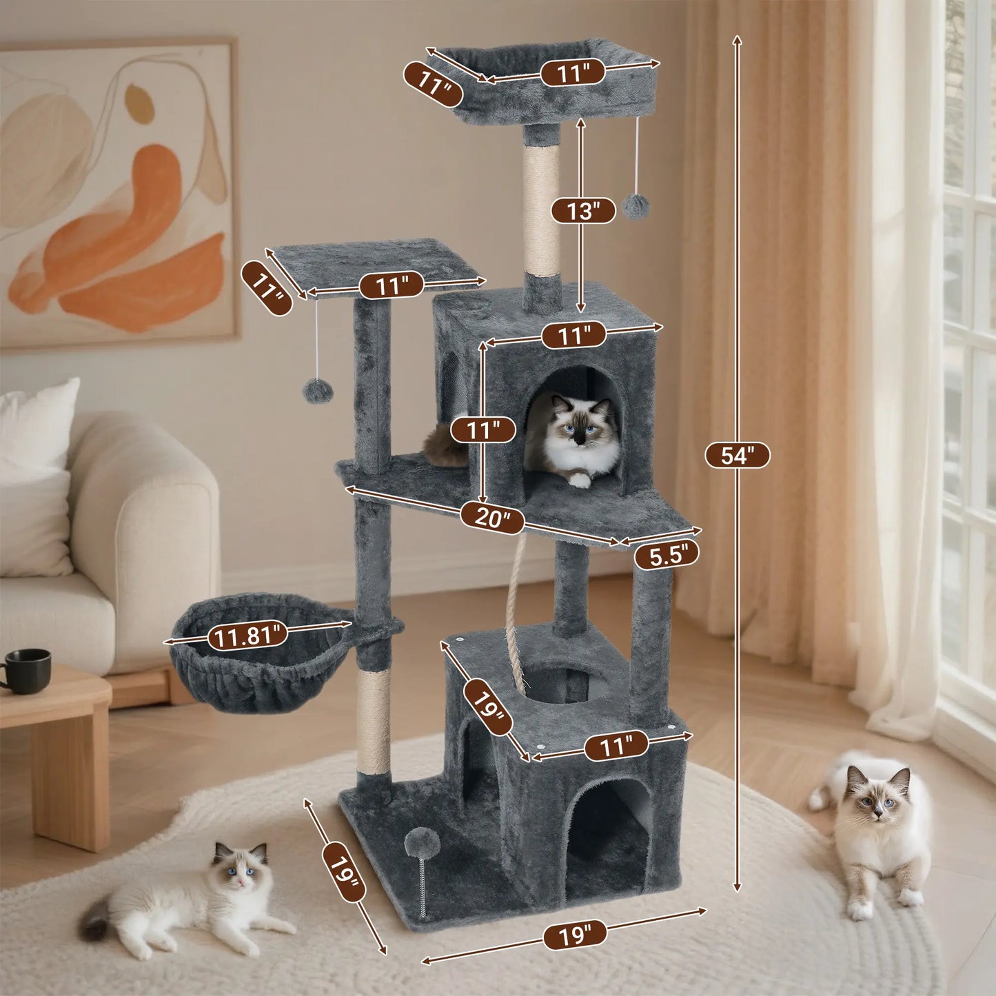 [Backtoschool] Wecharmer Cat Tree / Tower for Indoor with Green Leaves, Cat Condo Cozy Plush House, Pet House with Cat Scratching Posts