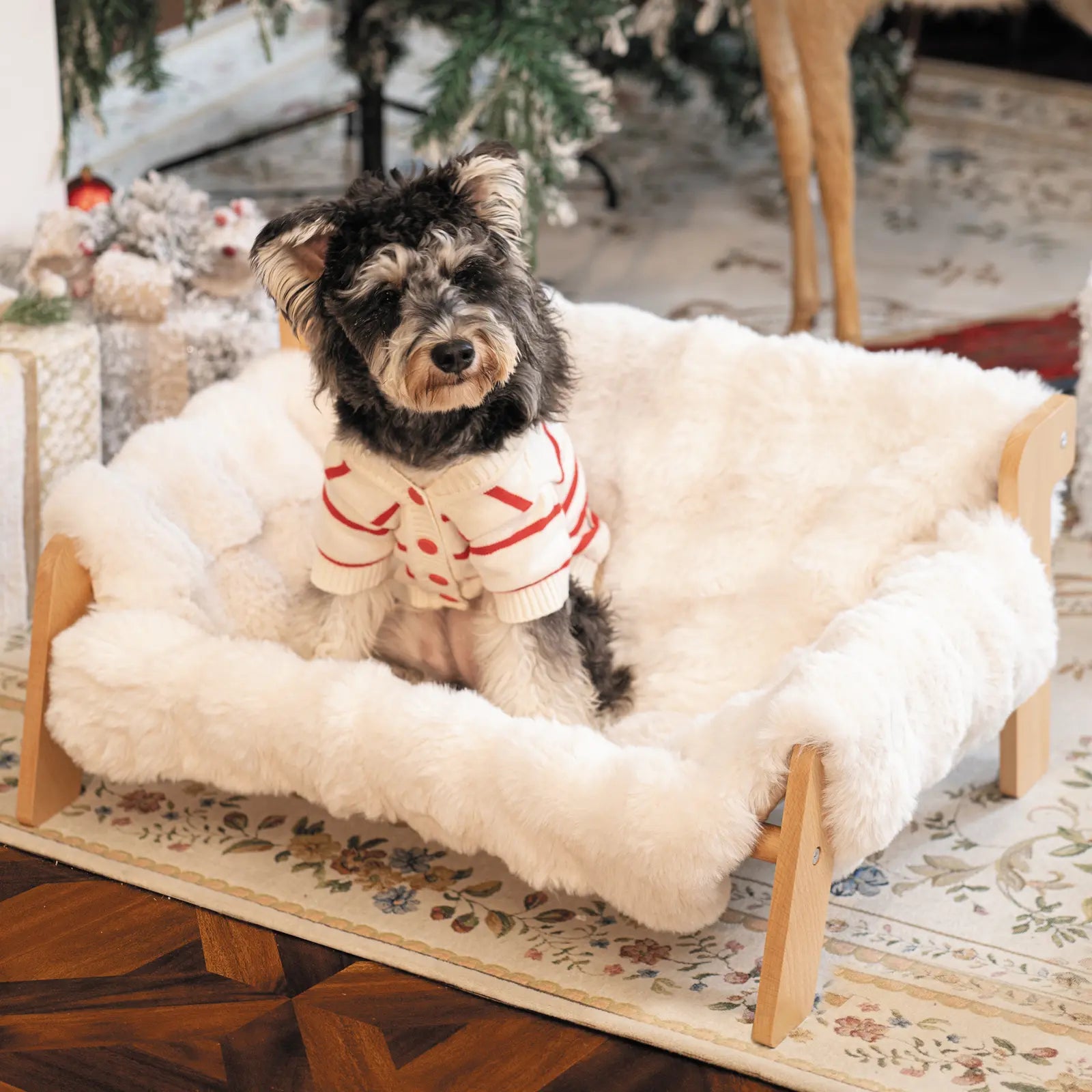Elevated Pet Couch Bed, Solid Wood Sofa for Cat and Small Dog , Removable Washable Fluffy Cover Raised, Kitty Lounge Chair Suitable for Puppy for Indoor