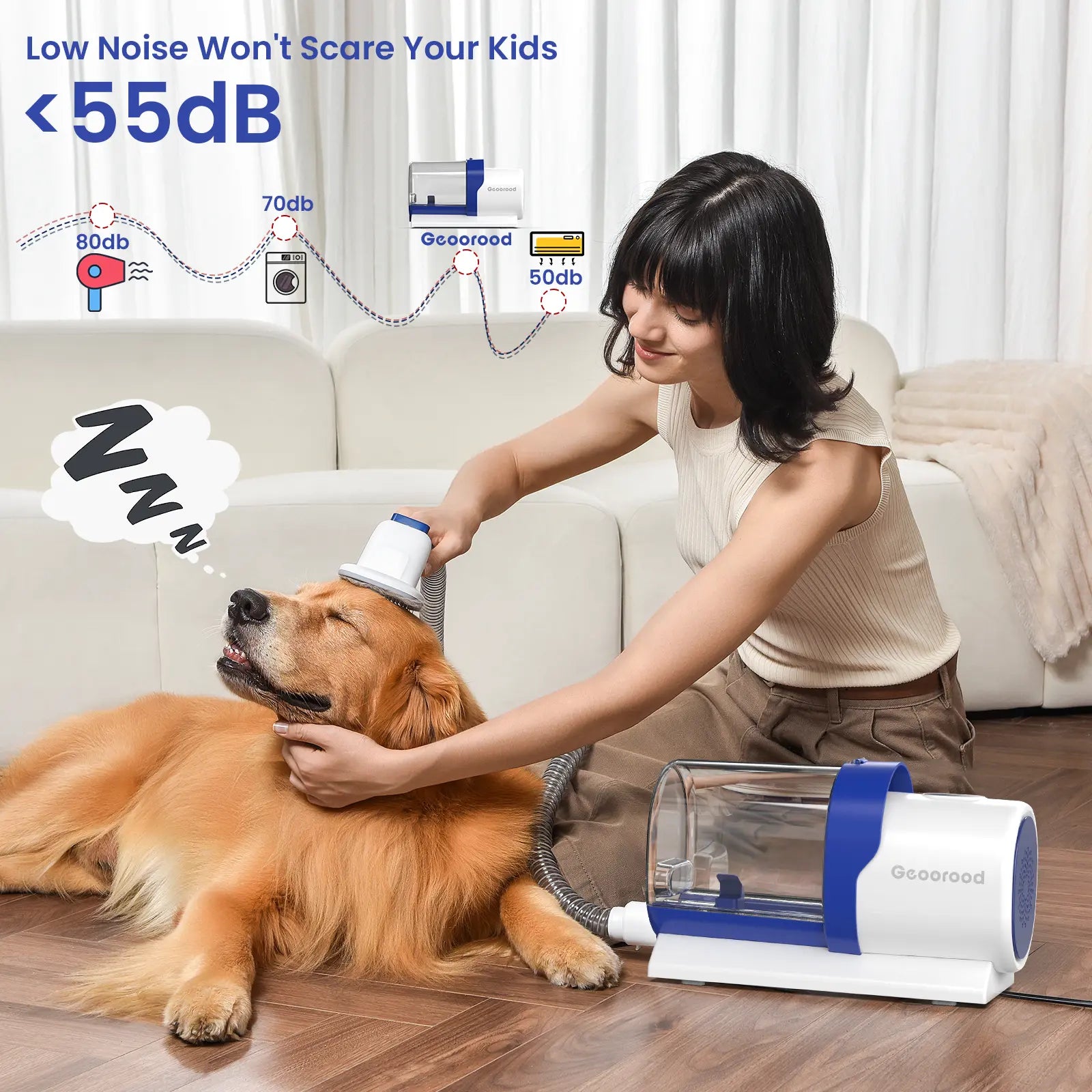 【Geoorood】 Geoorood Dog Grooming All-In-One Kit with Vacuum Brush 2.5L Large Pog, Stainless Steel Blades Lightweight Design 13Kpa Suction Force Portable Cleaning Set#Backtoschool
