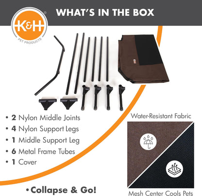 K&H Outdoor Elevated Dog Bed, Cooling Raised Dog Bed, Chocolate, XL 50X32In
