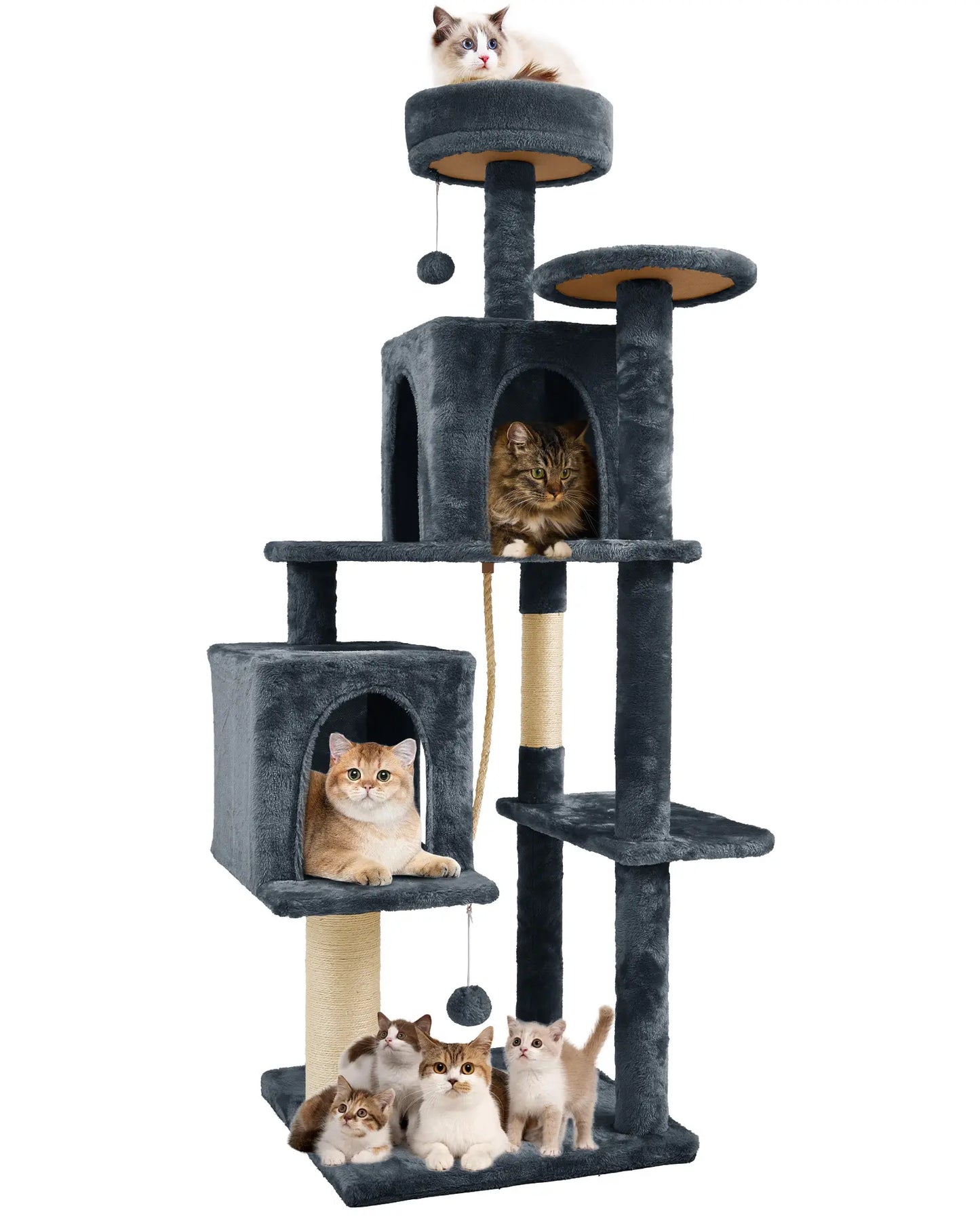 [Backtoschool] Wecharmer Cat Tree / Tower for Indoor with Green Leaves, Cat Condo Cozy Plush House, Pet House with Cat Scratching Posts