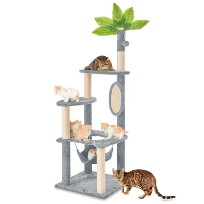 [Backtoschool] Wecharmer Cat Tree / Tower for Indoor with Green Leaves, Cat Condo Cozy Plush House, Pet House with Cat Scratching Posts