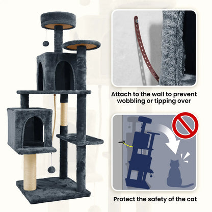 [Backtoschool] Wecharmer Cat Tree / Tower for Indoor with Green Leaves, Cat Condo Cozy Plush House, Pet House with Cat Scratching Posts