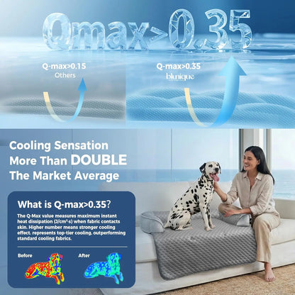 Blunique Cooling Dog Couch Bed with Bolster Sides - Q-Max >0.35, Waterproof Fabric, Non-Slip Base, Easy Cleaning, Cooling Surface, Supportive Rest, Puppy Bed for Home & Camping Use