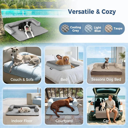 Blunique Cooling Dog Couch Bed with Bolster Sides - Q-Max >0.35, Waterproof Fabric, Non-Slip Base, Easy Cleaning, Cooling Surface, Supportive Rest, Puppy Bed for Home & Camping Use
