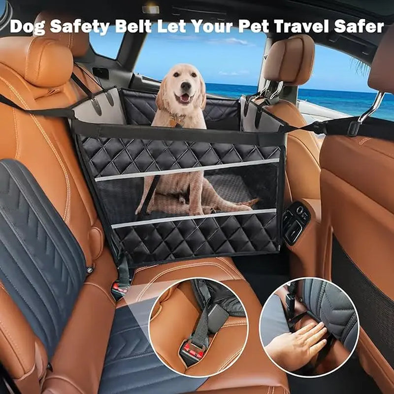 MIXJOY XL Dog Backseat Hammock - Waterproof Cover Handles Muddy Paws, Breathable Mesh, Non-Slip, Dirt-Resistant, Storage Pocket - for Large/Medium Dogs, Suvs/Trucks, Pet Travel Essentials Car Accessories Backtoschool