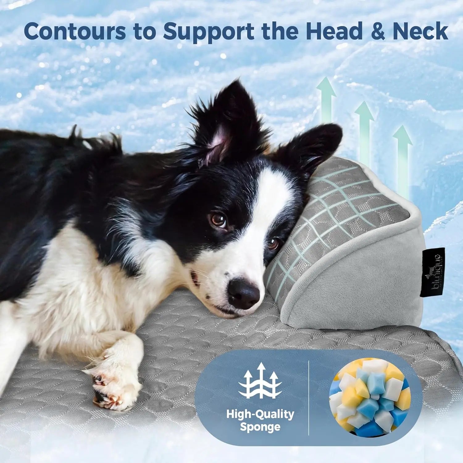 Blunique Cooling Dog Couch Bed with Bolster Sides - Q-Max >0.35, Waterproof Fabric, Non-Slip Base, Easy Cleaning, Cooling Surface, Supportive Rest, Puppy Bed for Home & Camping Use