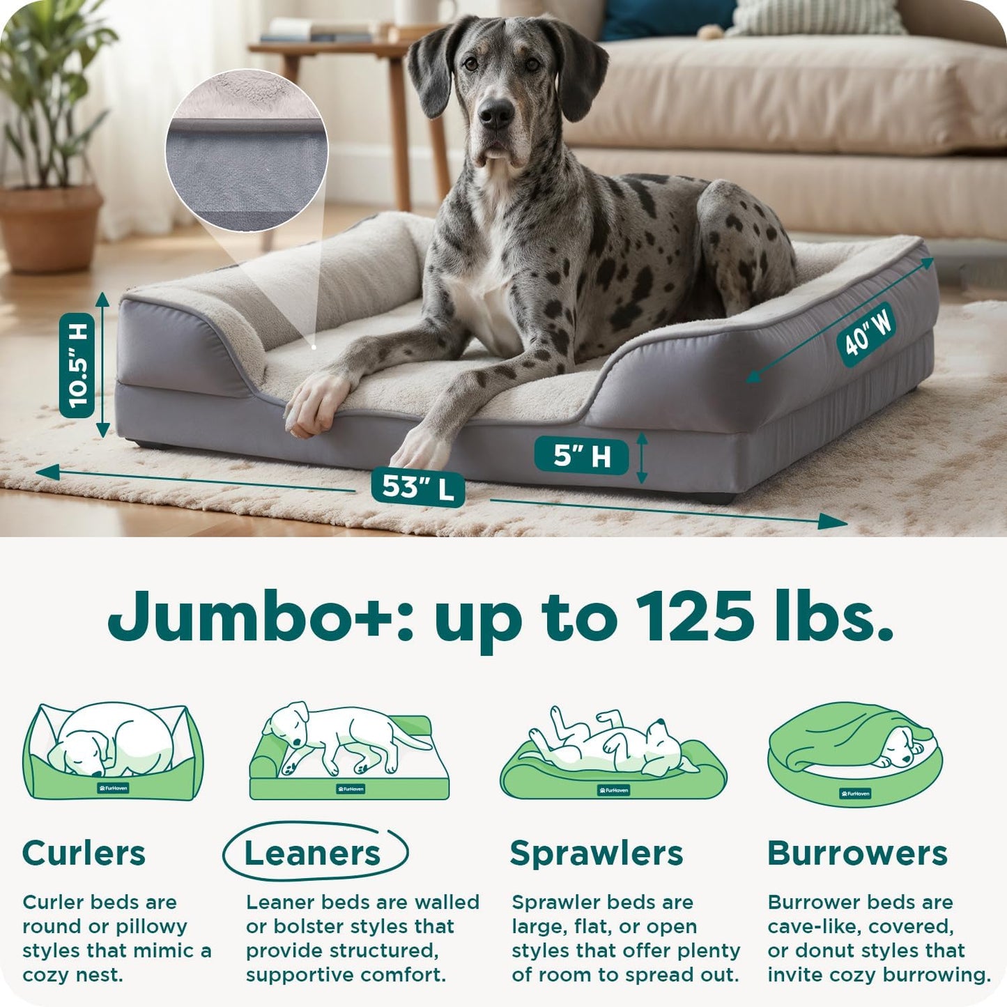 Cooling Gel Dog Bed for Large Dogs, Perfect Comfort Sofa Bed with Cool Gel-Top Foam with a Solid Orthopedic Foam Base, Removable Washable Cover, Jumbo plus XXL, Plush & Velvet, Granite Gray.
