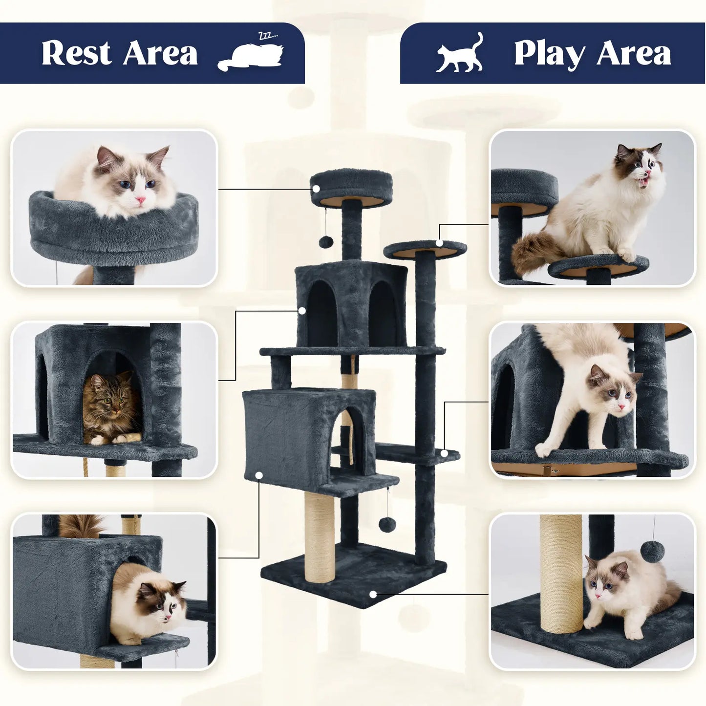 [Backtoschool] Wecharmer Cat Tree / Tower for Indoor with Green Leaves, Cat Condo Cozy Plush House, Pet House with Cat Scratching Posts