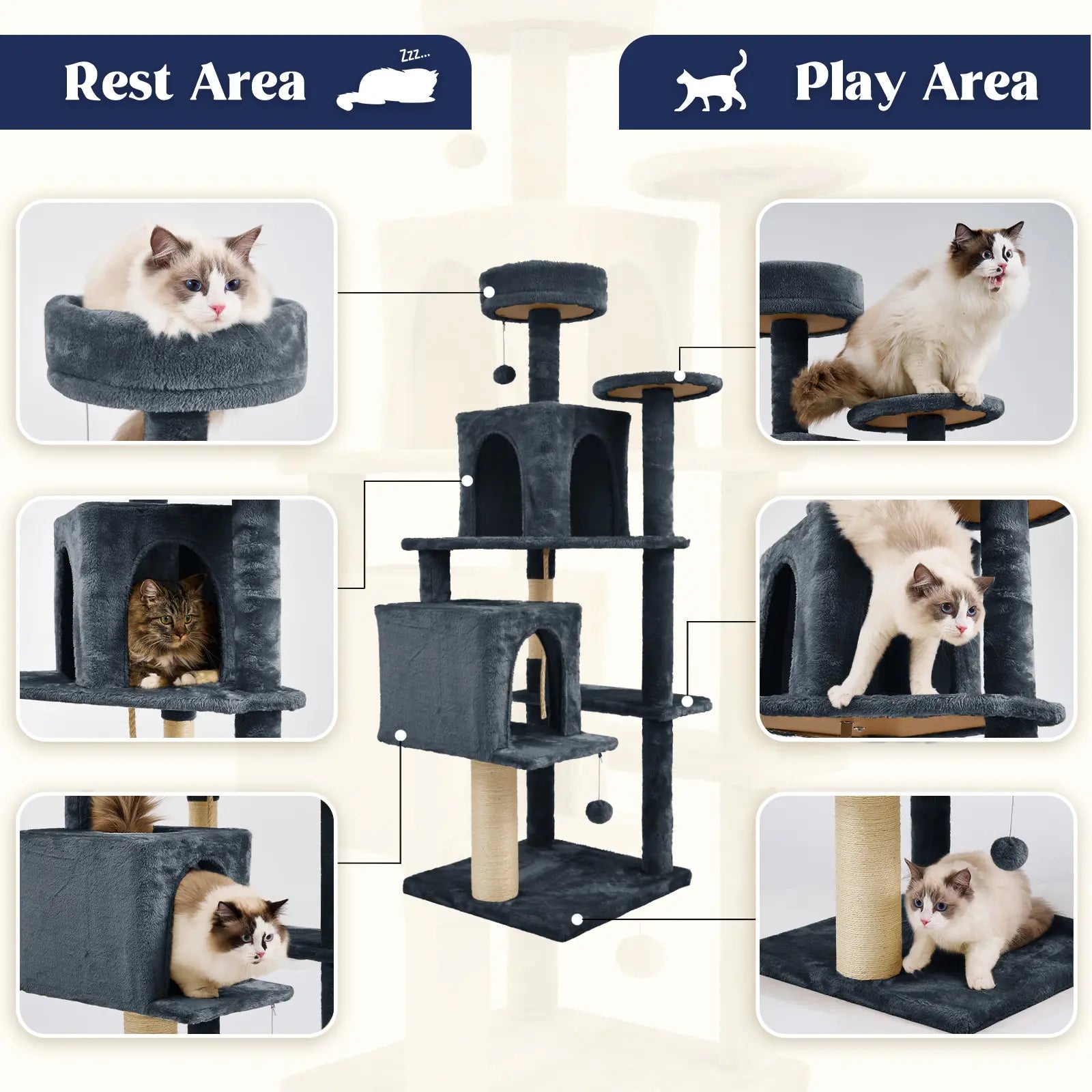 [Backtoschool] Wecharmer Cat Tree / Tower for Indoor with Green Leaves, Cat Condo Cozy Plush House, Pet House with Cat Scratching Posts