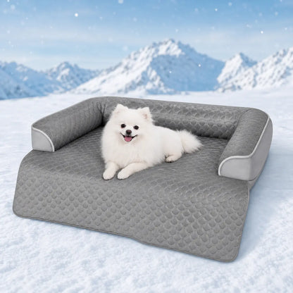 Blunique Cooling Dog Couch Bed with Bolster Sides - Q-Max >0.35, Waterproof Fabric, Non-Slip Base, Easy Cleaning, Cooling Surface, Supportive Rest, Puppy Bed for Home & Camping Use