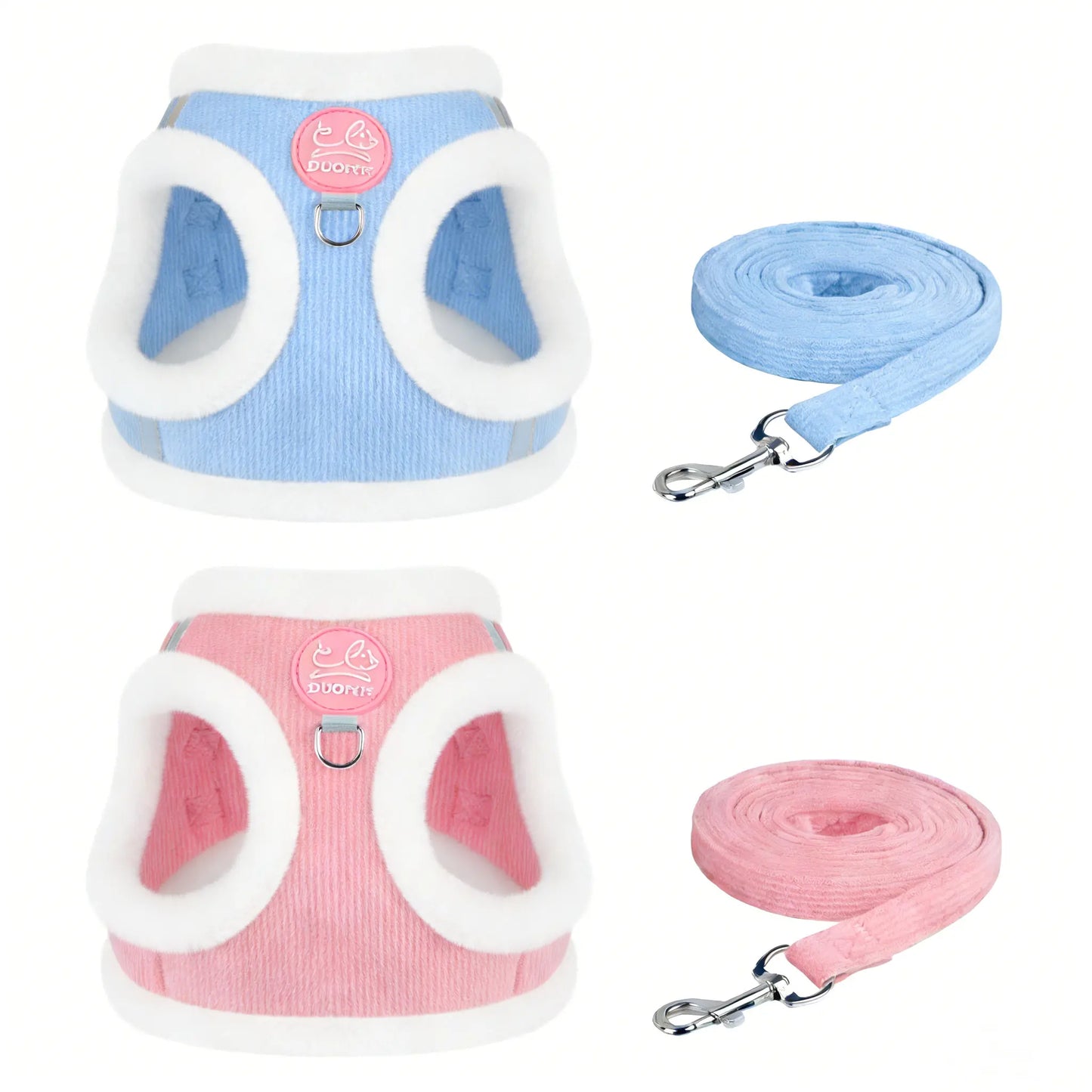 (2Pcs) Yuy Pet Adjustable Universal Dog & Cat Safety Harness with Leash - Durable Reflective Strip, Warm Soft Plush Chest Strap, Easy-To-Use for Outdoor Walking, Collars & Harnesses, Durable Reflective Harness