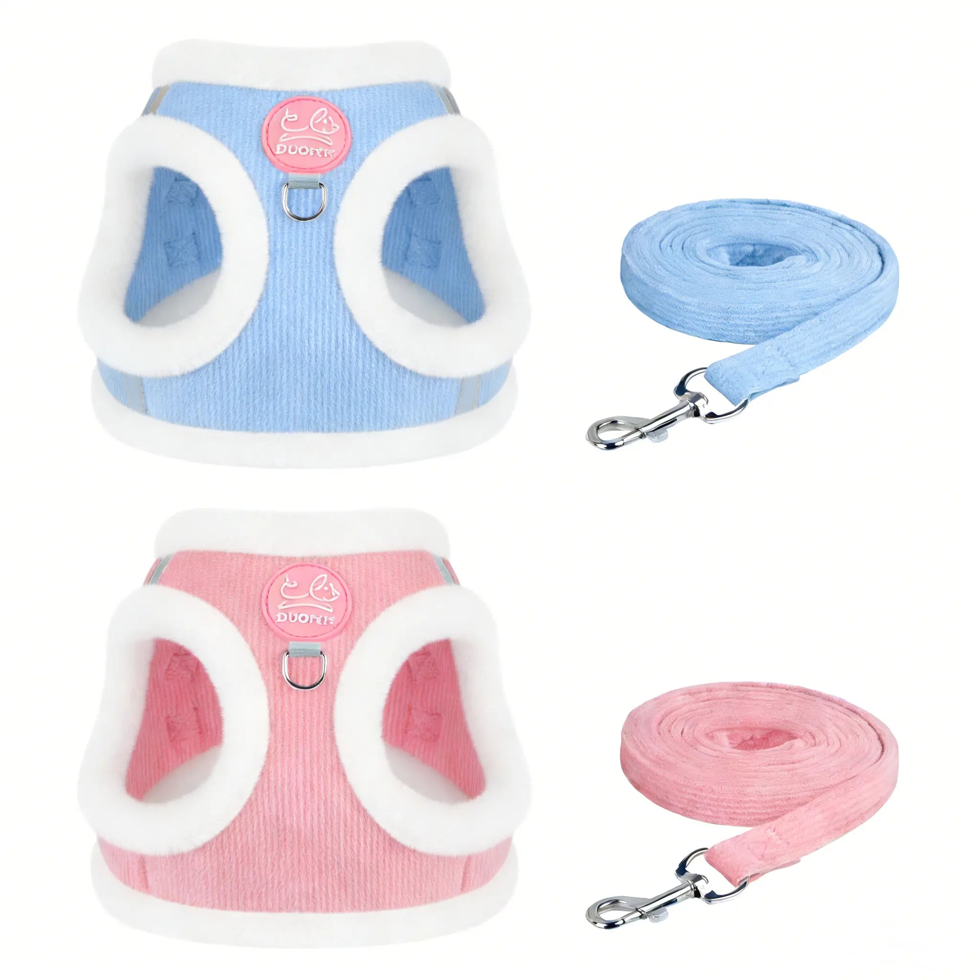 (2Pcs) Yuy Pet Adjustable Universal Dog & Cat Safety Harness with Leash - Durable Reflective Strip, Warm Soft Plush Chest Strap, Easy-To-Use for Outdoor Walking, Collars & Harnesses, Durable Reflective Harness
