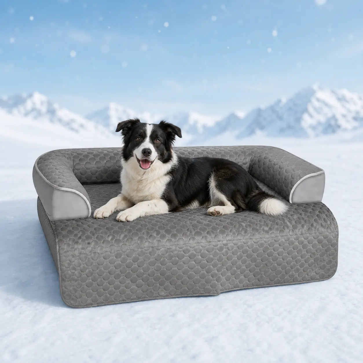 Blunique Cooling Dog Couch Bed with Bolster Sides - Q-Max >0.35, Waterproof Fabric, Non-Slip Base, Easy Cleaning, Cooling Surface, Supportive Rest, Puppy Bed for Home & Camping Use