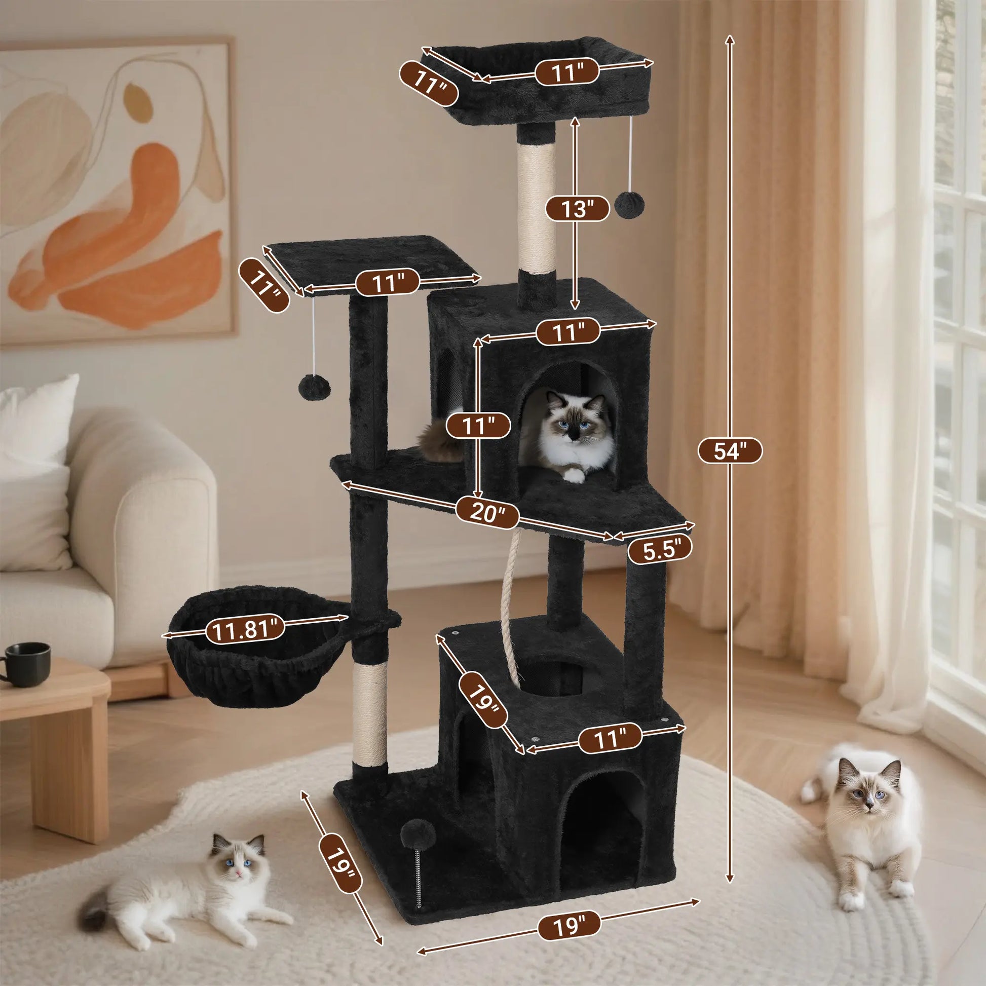 [Backtoschool] Wecharmer Cat Tree / Tower for Indoor with Green Leaves, Cat Condo Cozy Plush House, Pet House with Cat Scratching Posts