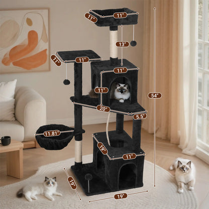 [Backtoschool] Wecharmer Cat Tree / Tower for Indoor with Green Leaves, Cat Condo Cozy Plush House, Pet House with Cat Scratching Posts