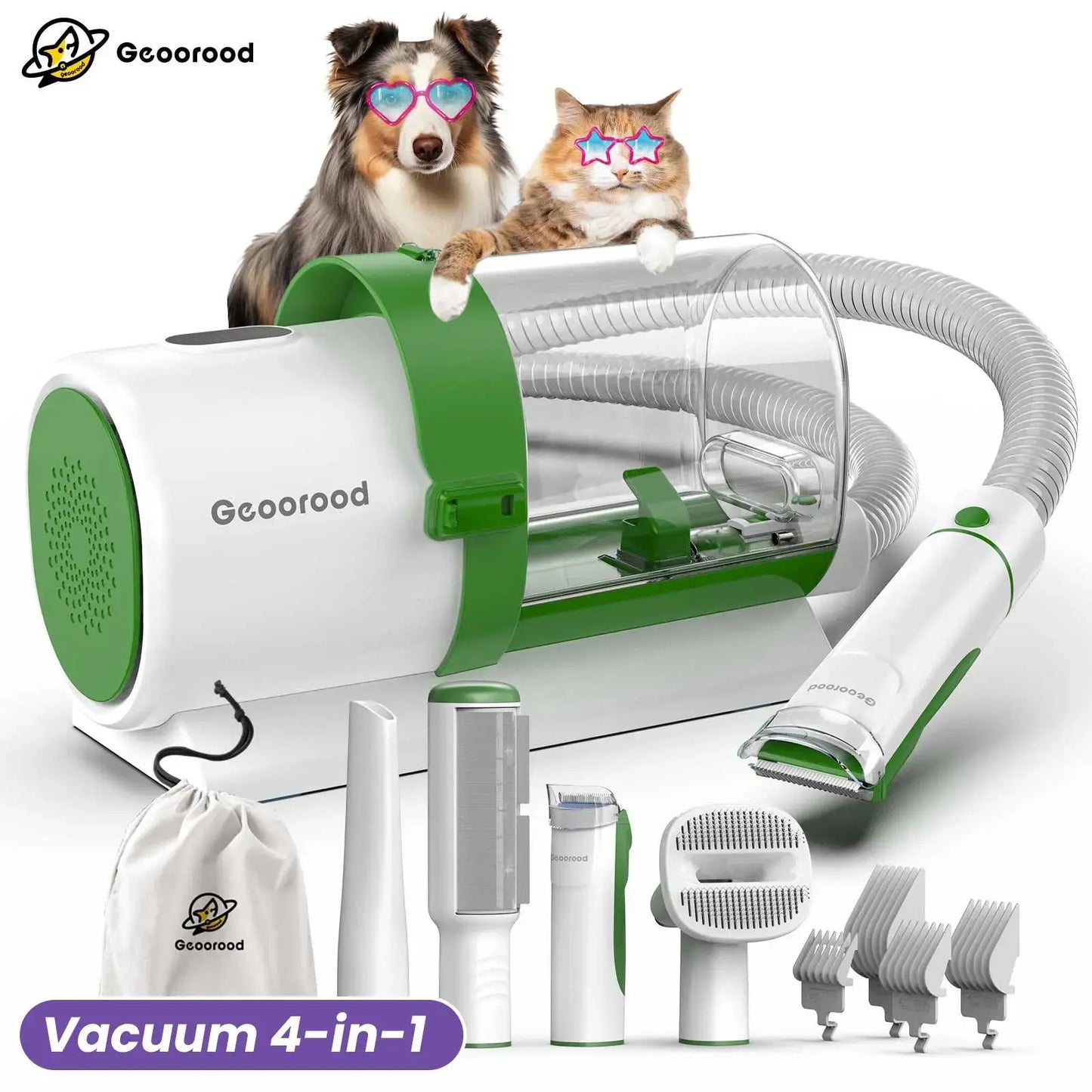 【Geoorood】 Geoorood Dog Grooming All-In-One Kit with Vacuum Brush 2.5L Large Pog, Stainless Steel Blades Lightweight Design 13Kpa Suction Force Portable Cleaning Set#Backtoschool