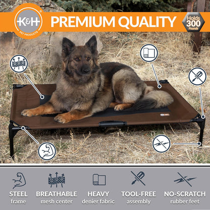 K&H Outdoor Elevated Dog Bed, Cooling Raised Dog Bed, Chocolate, XL 50X32In