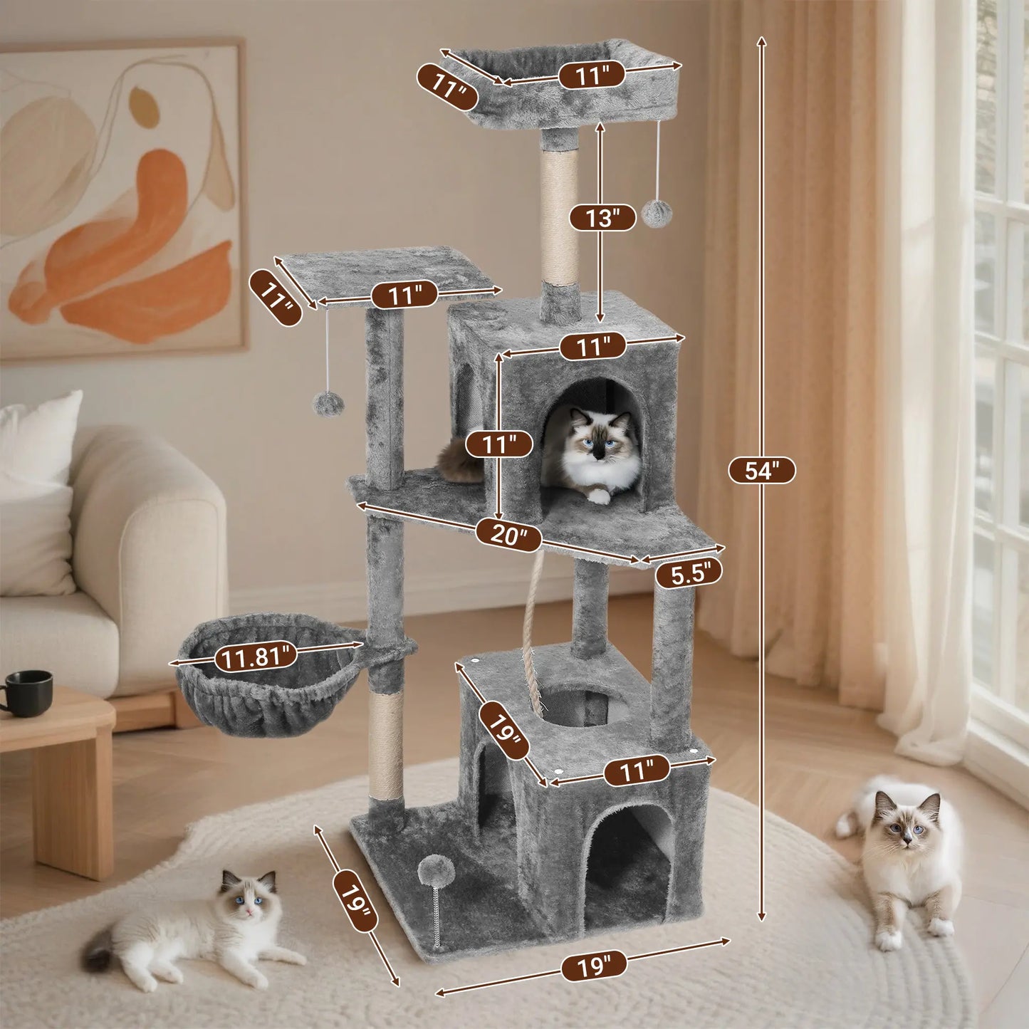 [Backtoschool] Wecharmer Cat Tree / Tower for Indoor with Green Leaves, Cat Condo Cozy Plush House, Pet House with Cat Scratching Posts