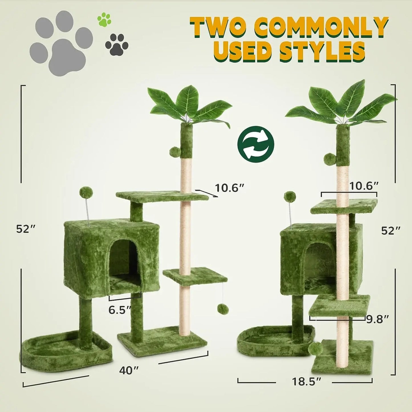 [Backtoschool] Wecharmer Cat Tree / Tower for Indoor with Green Leaves, Cat Condo Cozy Plush House, Pet House with Cat Scratching Posts