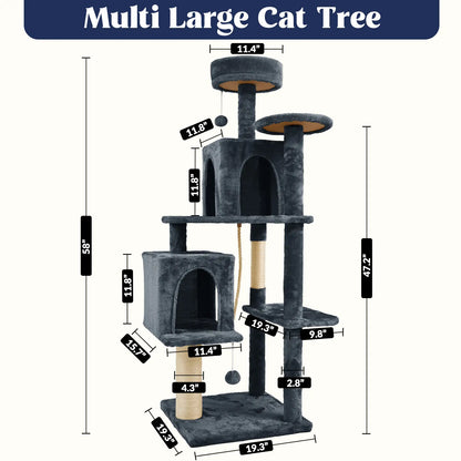 [Backtoschool] Wecharmer Cat Tree / Tower for Indoor with Green Leaves, Cat Condo Cozy Plush House, Pet House with Cat Scratching Posts