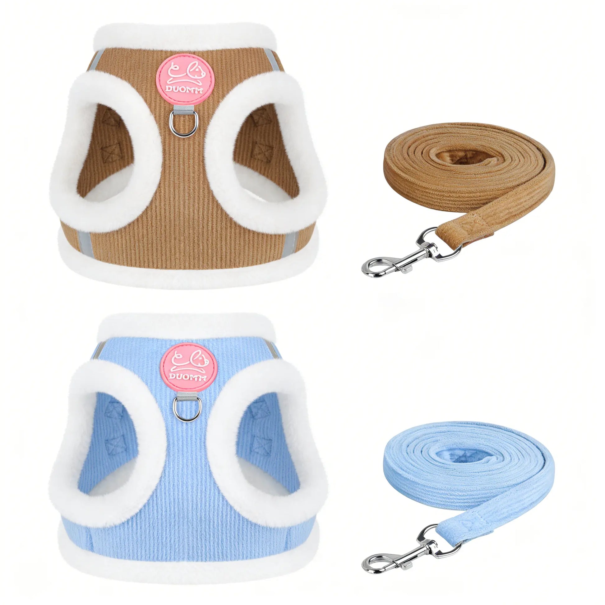 (2Pcs) Yuy Pet Adjustable Universal Dog & Cat Safety Harness with Leash - Durable Reflective Strip, Warm Soft Plush Chest Strap, Easy-To-Use for Outdoor Walking, Collars & Harnesses, Durable Reflective Harness