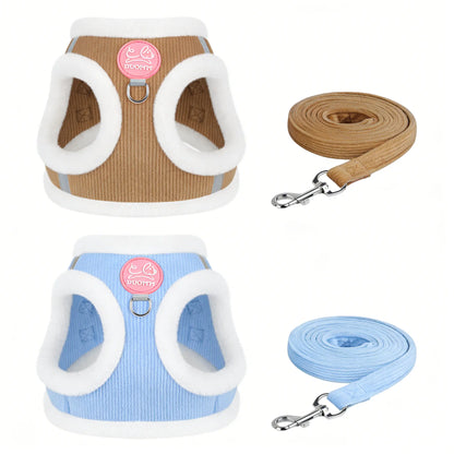 (2Pcs) Yuy Pet Adjustable Universal Dog & Cat Safety Harness with Leash - Durable Reflective Strip, Warm Soft Plush Chest Strap, Easy-To-Use for Outdoor Walking, Collars & Harnesses, Durable Reflective Harness