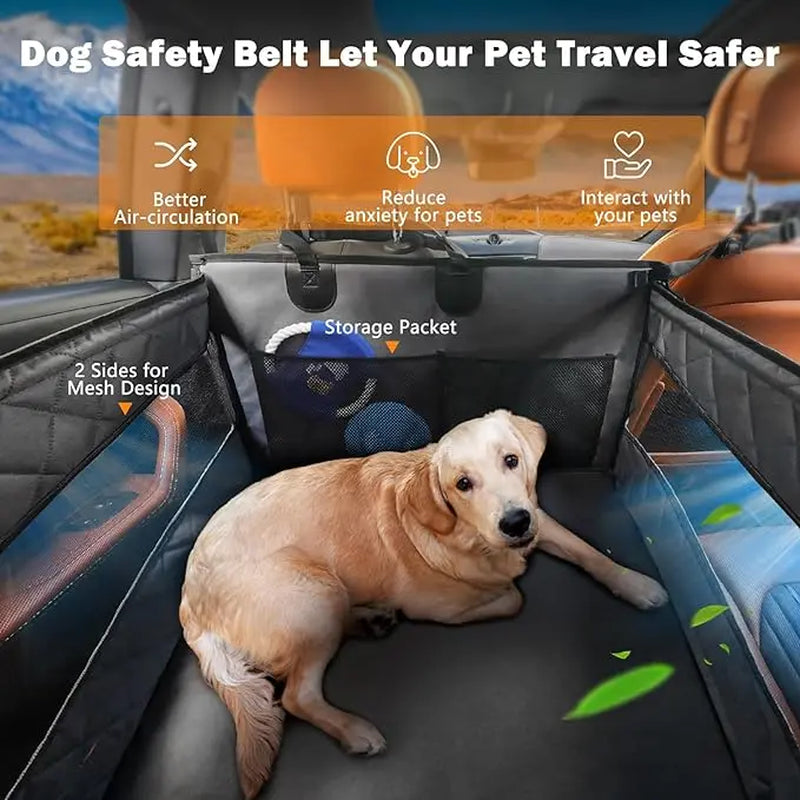 MIXJOY XL Dog Backseat Hammock - Waterproof Cover Handles Muddy Paws, Breathable Mesh, Non-Slip, Dirt-Resistant, Storage Pocket - for Large/Medium Dogs, Suvs/Trucks, Pet Travel Essentials Car Accessories Backtoschool