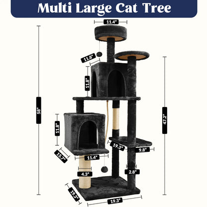 [Backtoschool] Wecharmer Cat Tree / Tower for Indoor with Green Leaves, Cat Condo Cozy Plush House, Pet House with Cat Scratching Posts