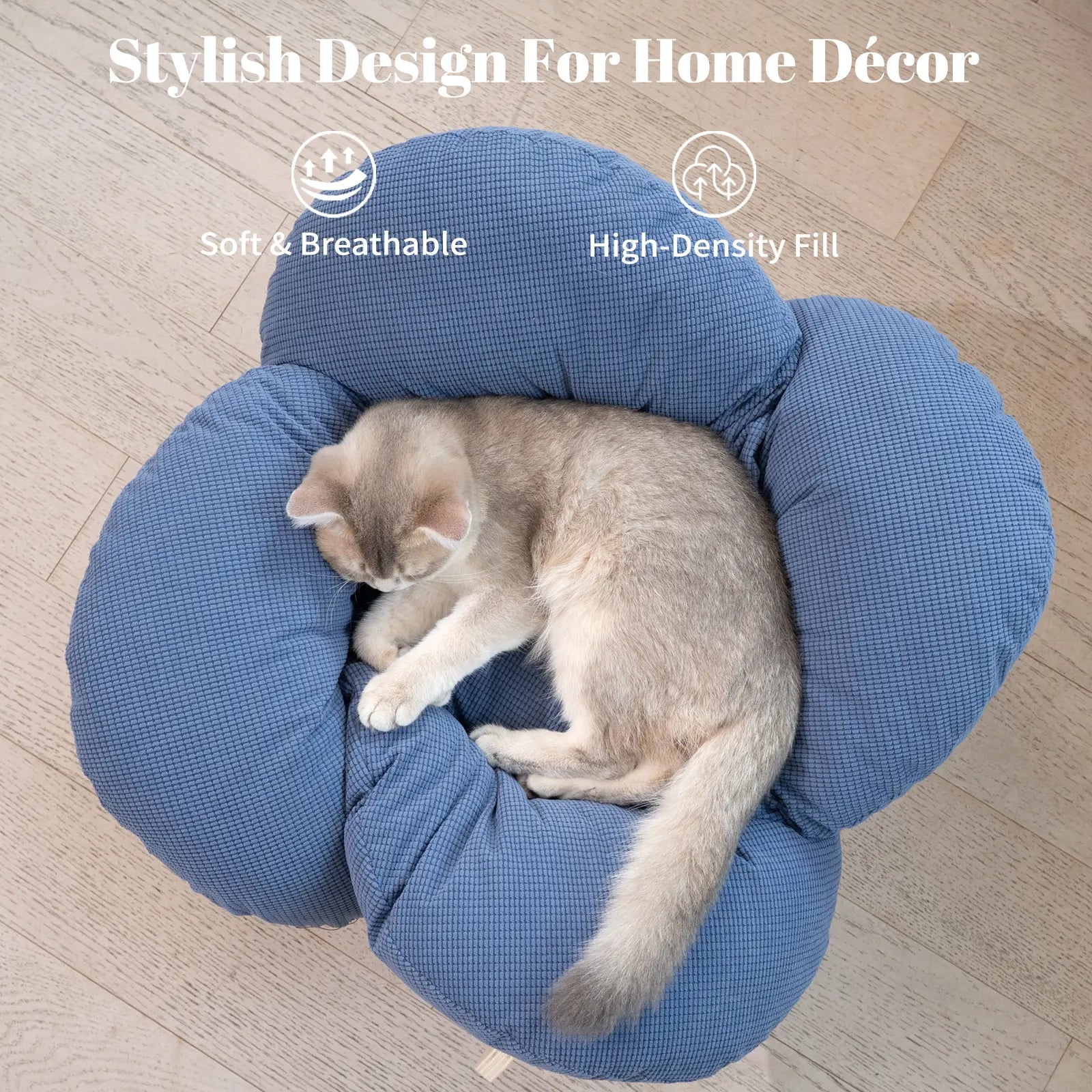 Elevated Flower Cat Bed,Wooden with Cushion, Fluffy Pet Couch Sofa for Indoor Cats and Dogs,Raised Kitty Lounge Chair,Suitable for Puppy, Cat Furniture(Large)