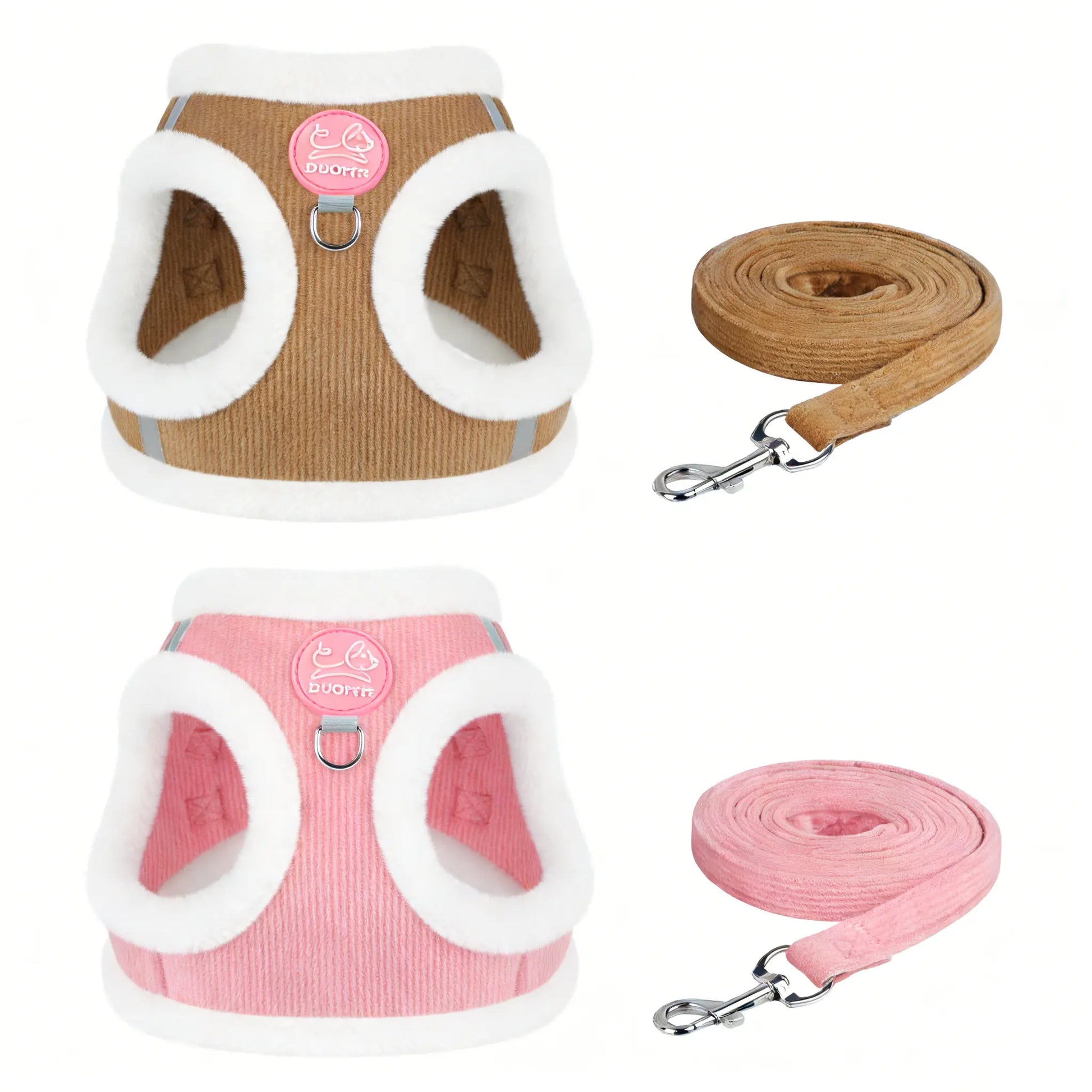 (2Pcs) Yuy Pet Adjustable Universal Dog & Cat Safety Harness with Leash - Durable Reflective Strip, Warm Soft Plush Chest Strap, Easy-To-Use for Outdoor Walking, Collars & Harnesses, Durable Reflective Harness