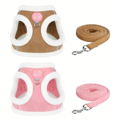 (2Pcs) Yuy Pet Adjustable Universal Dog & Cat Safety Harness with Leash - Durable Reflective Strip, Warm Soft Plush Chest Strap, Easy-To-Use for Outdoor Walking, Collars & Harnesses, Durable Reflective Harness