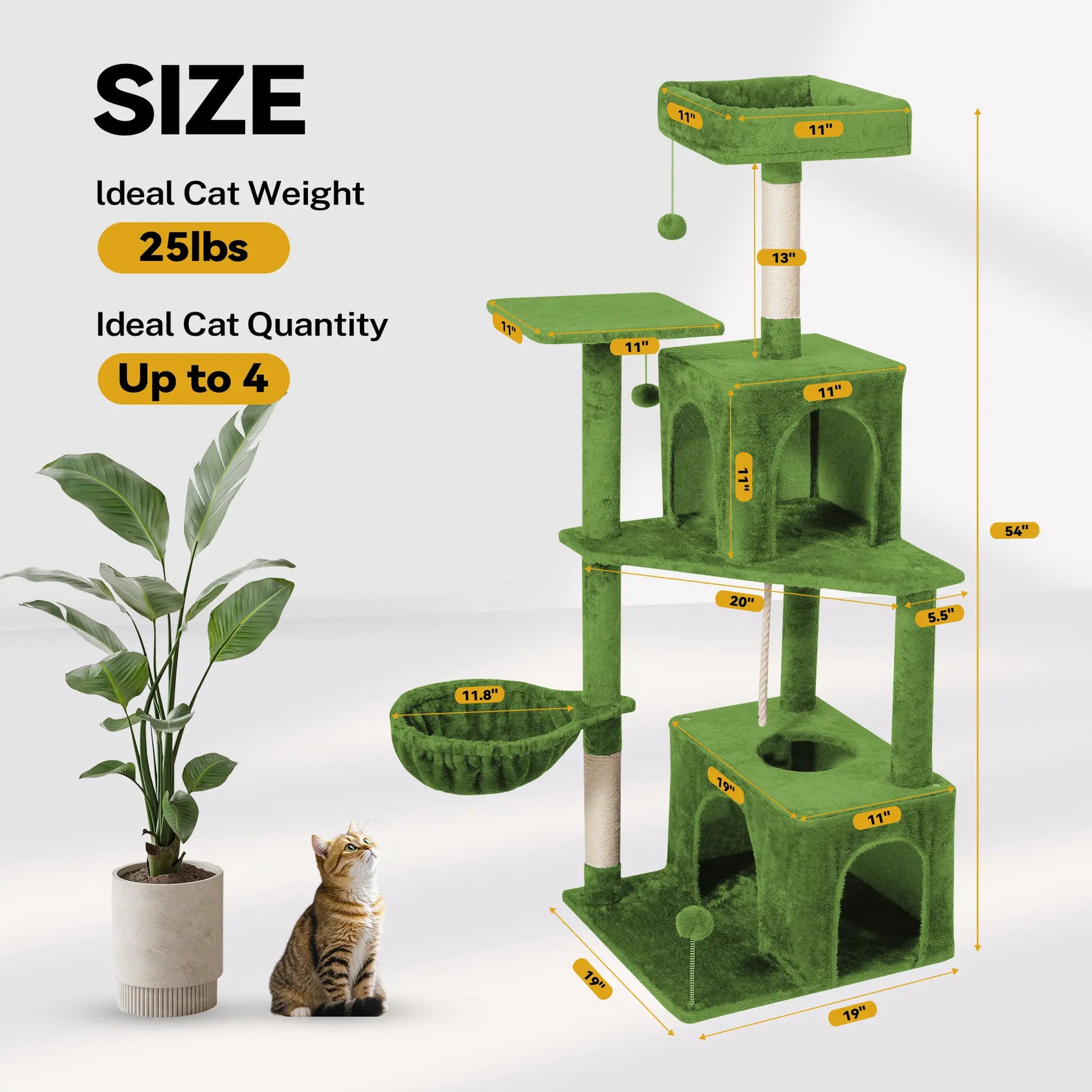 [Backtoschool] Wecharmer Cat Tree / Tower for Indoor with Green Leaves, Cat Condo Cozy Plush House, Pet House with Cat Scratching Posts