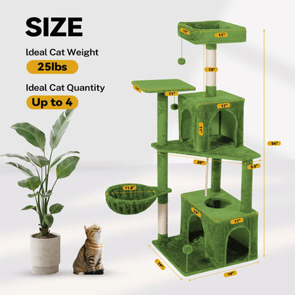[Backtoschool] Wecharmer Cat Tree / Tower for Indoor with Green Leaves, Cat Condo Cozy Plush House, Pet House with Cat Scratching Posts