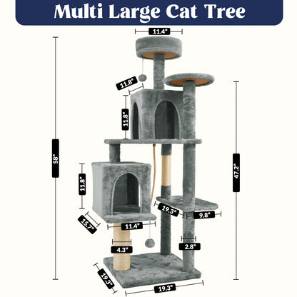 [Backtoschool] Wecharmer Cat Tree / Tower for Indoor with Green Leaves, Cat Condo Cozy Plush House, Pet House with Cat Scratching Posts