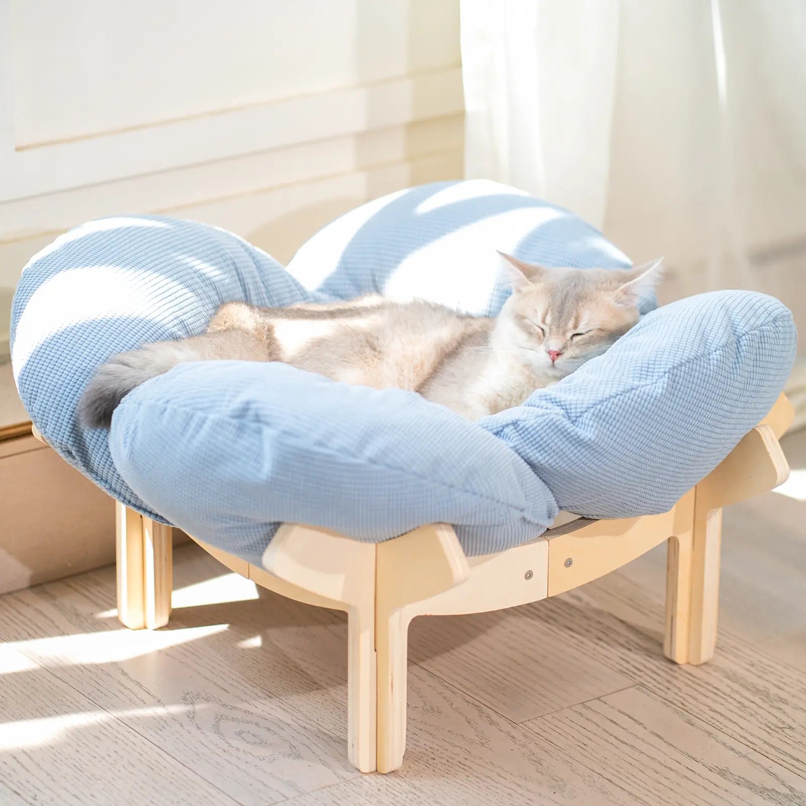 Elevated Flower Cat Bed,Wooden with Cushion, Fluffy Pet Couch Sofa for Indoor Cats and Dogs,Raised Kitty Lounge Chair,Suitable for Puppy, Cat Furniture(Large)