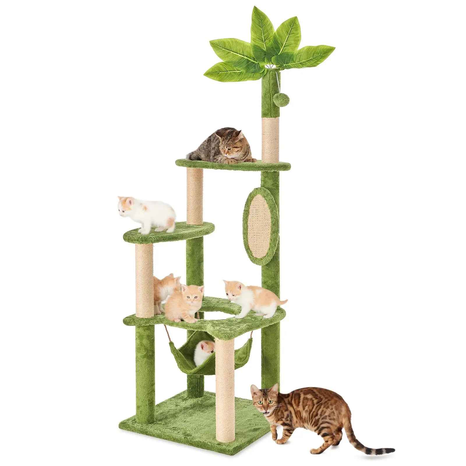 [Backtoschool] Wecharmer Cat Tree / Tower for Indoor with Green Leaves, Cat Condo Cozy Plush House, Pet House with Cat Scratching Posts