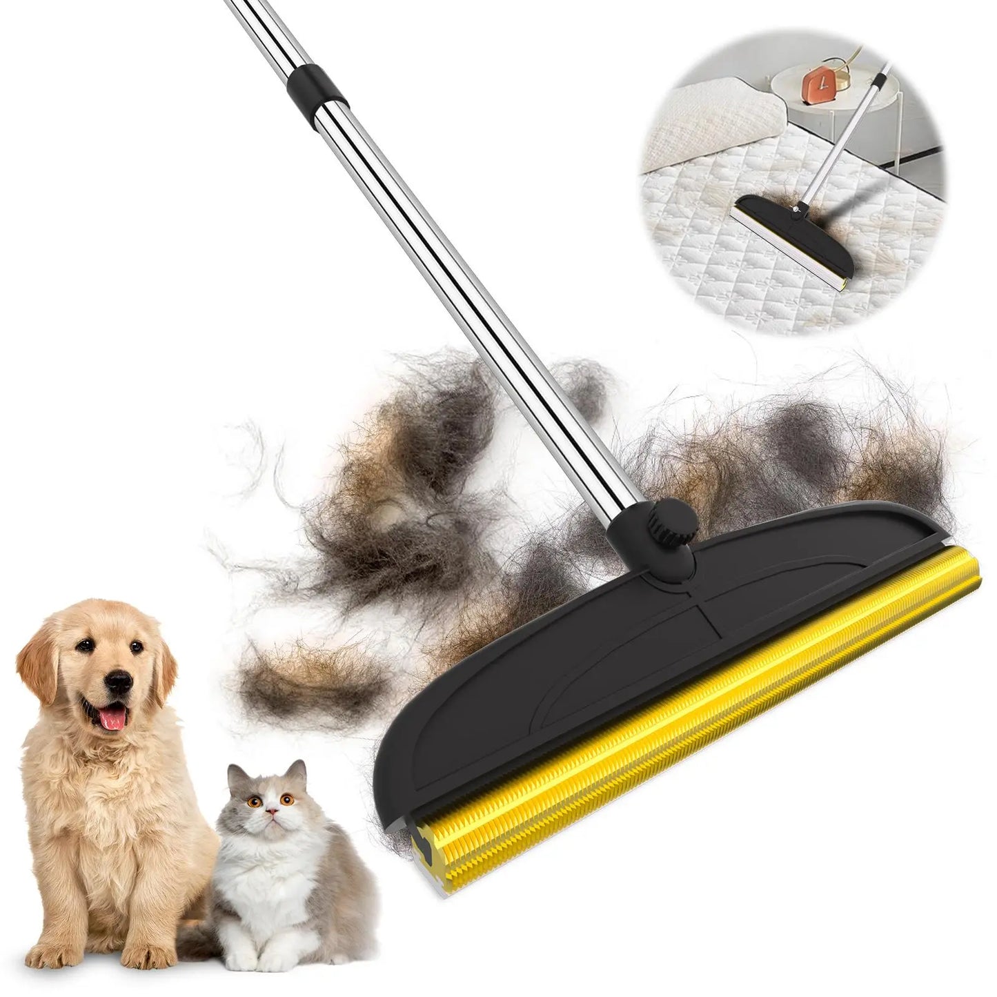 Cat Hair Remover, Adjustable Pet Hair Remover, Pet Cleaning Brush with Hanging Ring, Power Broom, Pet Hair Remover Tool for Carpets Floor Use, Valentine'S Day Gift, Hair Removal