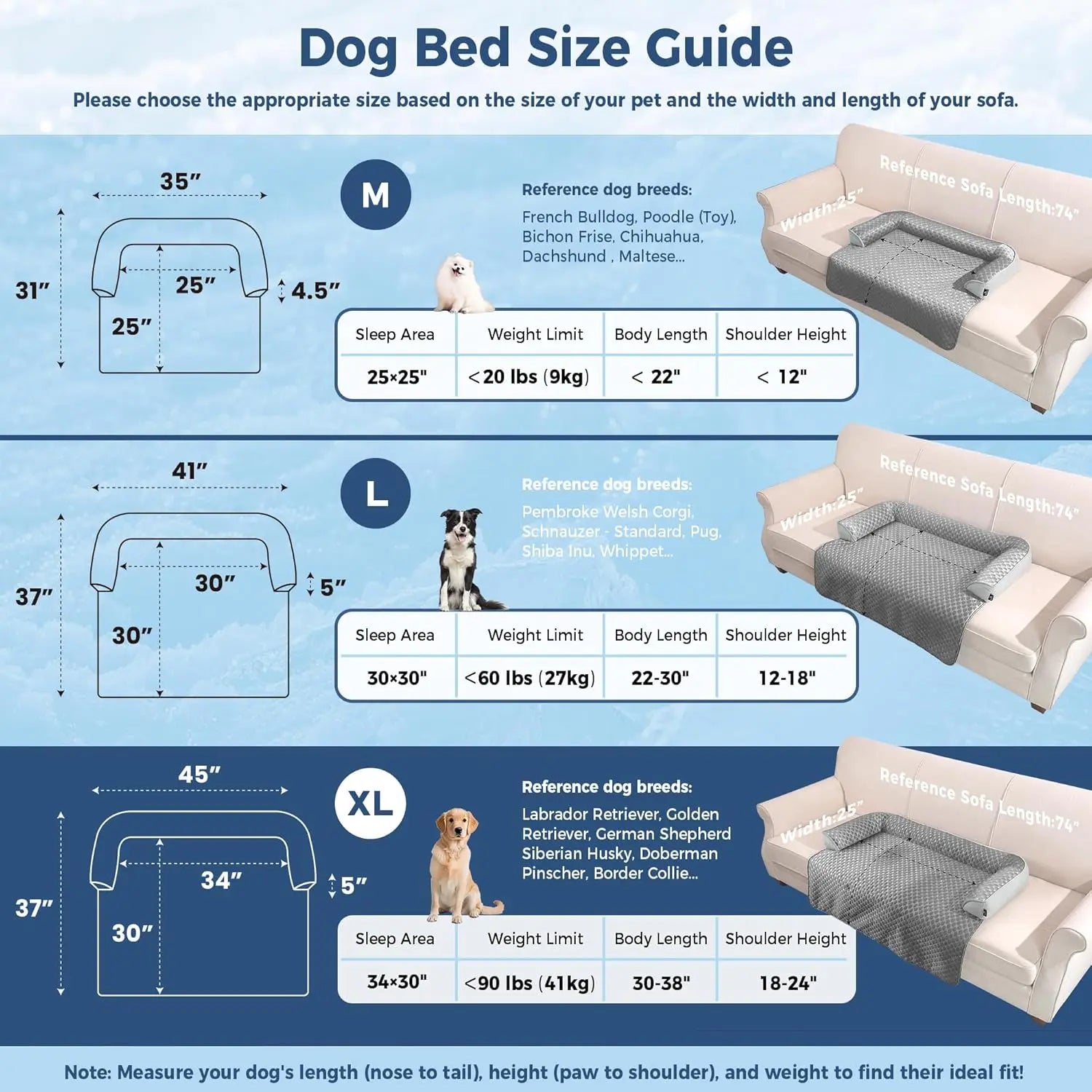 Blunique Cooling Dog Couch Bed with Bolster Sides - Q-Max >0.35, Waterproof Fabric, Non-Slip Base, Easy Cleaning, Cooling Surface, Supportive Rest, Puppy Bed for Home & Camping Use