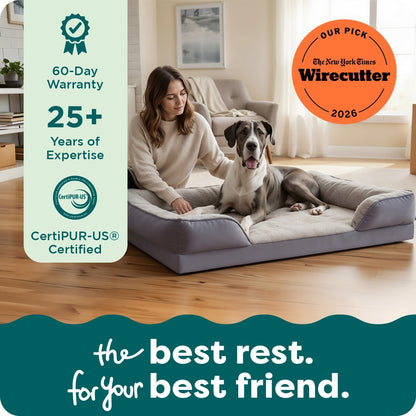 Cooling Gel Dog Bed for Large Dogs, Perfect Comfort Sofa Bed with Cool Gel-Top Foam with a Solid Orthopedic Foam Base, Removable Washable Cover, Jumbo plus XXL, Plush & Velvet, Granite Gray.