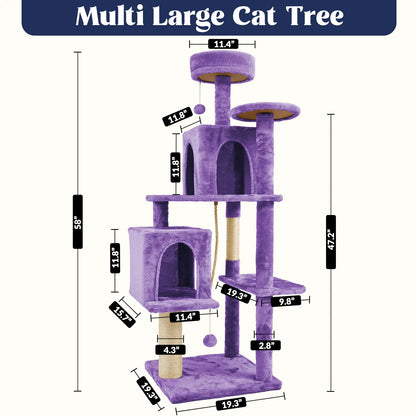 [Backtoschool] Wecharmer Cat Tree / Tower for Indoor with Green Leaves, Cat Condo Cozy Plush House, Pet House with Cat Scratching Posts